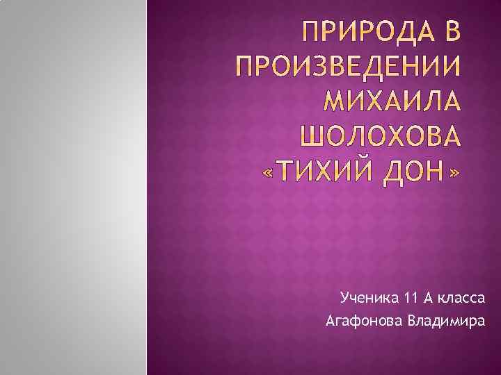 Ученика 11 А класса Агафонова Владимира 