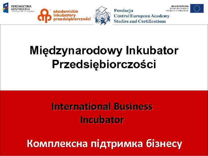 Międzynarodowy Inkubator Przedsiębiorczości International Business Incubator Комплексна підтримка бізнесу 