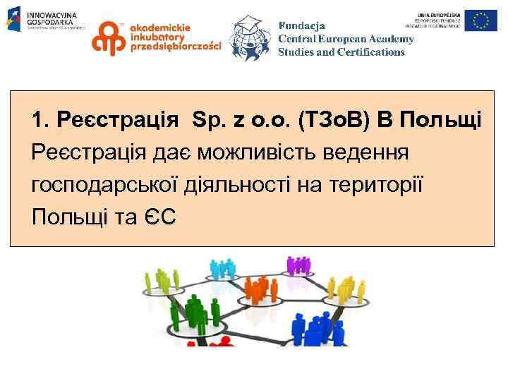 1. Реєстрація Sp. z o. o. (ТЗо. В) В Польщі Реєстрація дає можливість ведення