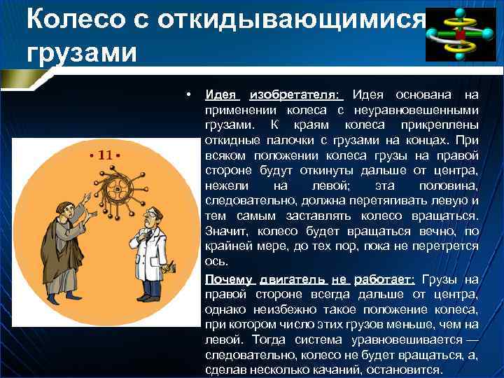Колесо с откидывающимися грузами • • Идея изобретателя: Идея основана на применении колеса с