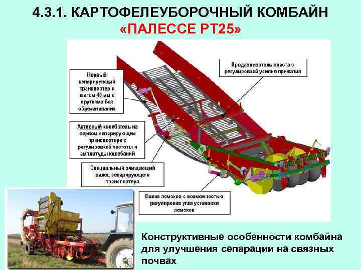 4. 3. 1. КАРТОФЕЛЕУБОРОЧНЫЙ КОМБАЙН «ПАЛЕССЕ PT 25» Конструктивные особенности комбайна для улучшения сепарации
