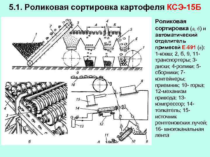 5. 1. Роликовая сортировка картофеля КСЭ-15 Б Роликовая сортировка (а, б) и автоматический отделитель