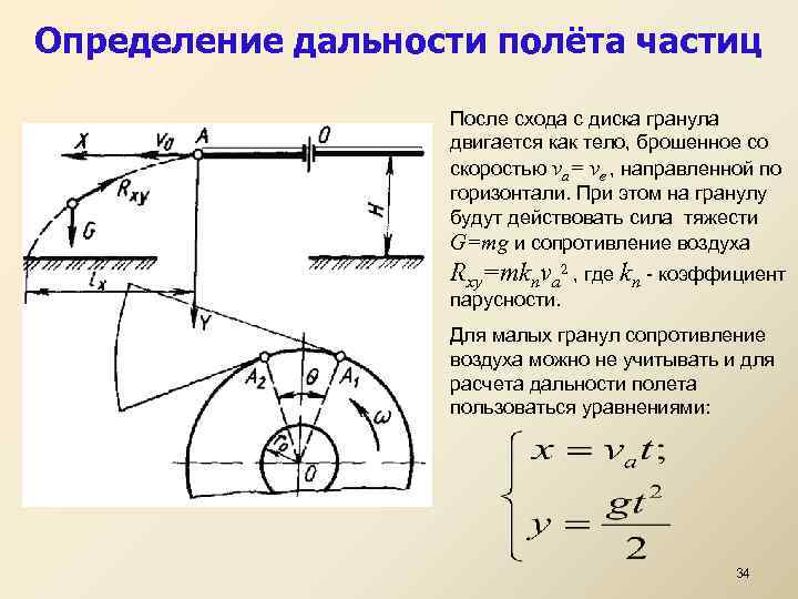Определение дальности полёта частиц После схода с диска гранула двигается как тело, брошенное со