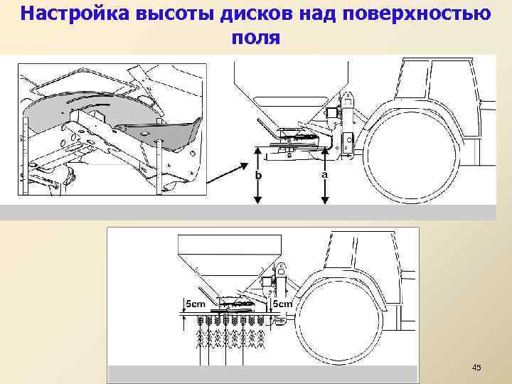 Настройка высоты дисков над поверхностью поля 45 