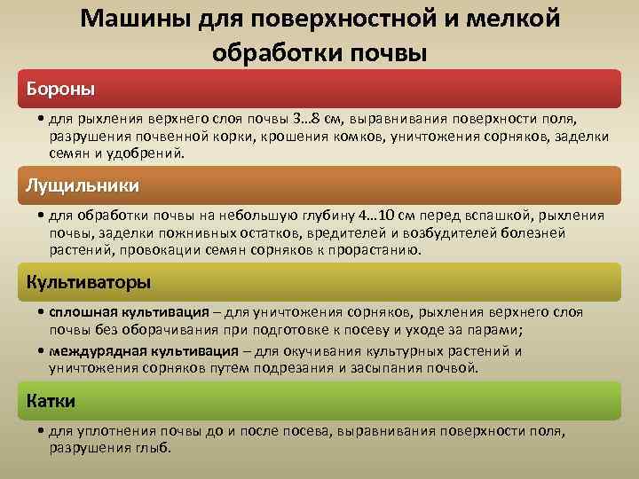 Машины для поверхностной и мелкой обработки почвы Бороны • для рыхления верхнего слоя почвы