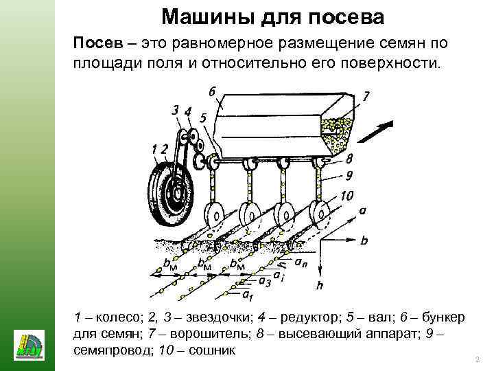 Машины для посева Посев – это равномерное размещение семян по площади поля и относительно