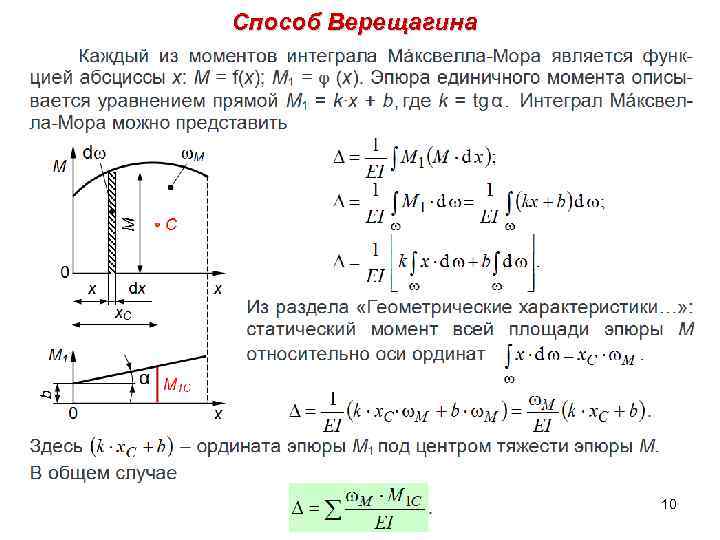 Для данной расчетной схемы формула интеграла мора имеет вид