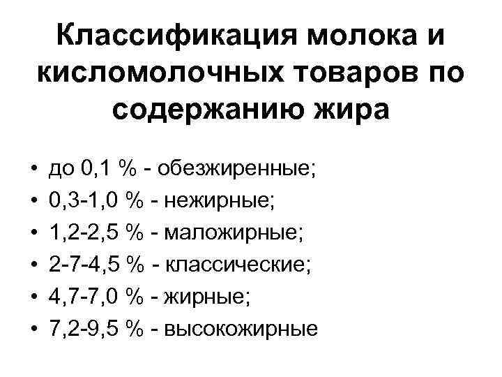 Схема классификации молока