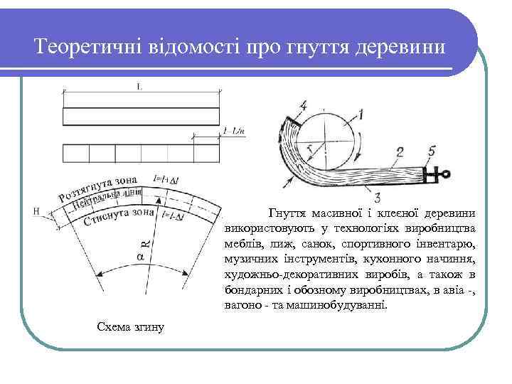 Теоретичні відомості про гнуття деревини Гнуття масивної і клеєної деревини використовують у технологіях виробництва