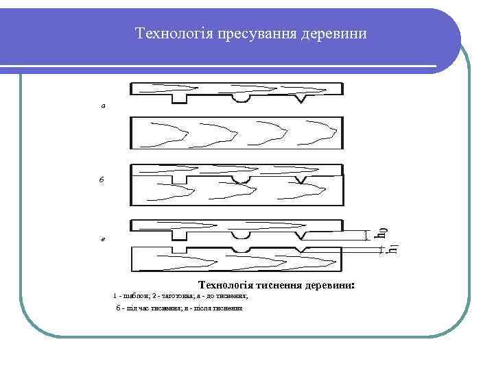 Технологія пресування деревини а б в Технологія тиснення деревини: 1 шаблон; 2 заготовка; а