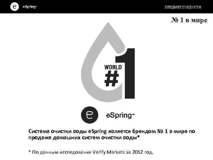 ПРЕДМЕТ ГОРДОСТИ № 1 в мире Система очистки воды e. Spring является брендом №