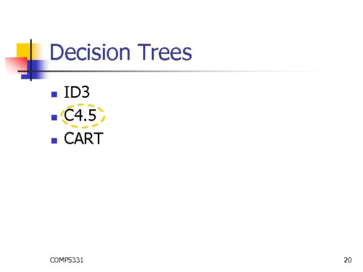 Decision Trees n n n ID 3 C 4. 5 CART COMP 5331 20