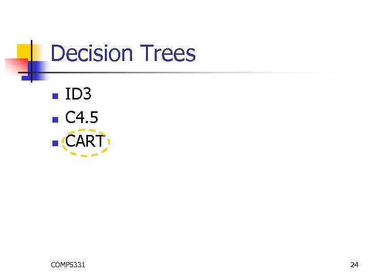 Decision Trees n n n ID 3 C 4. 5 CART COMP 5331 24