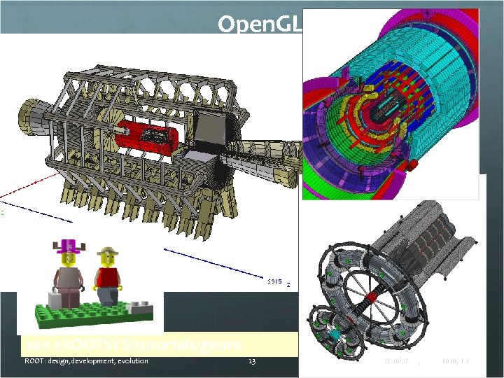 Open. GL see $ROOTSYS/tutorials/geom ROOT: design, development, evolution 23 René Brun, ACAT 2010, Jaipur