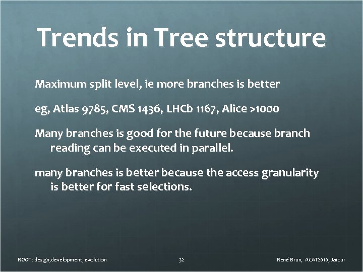 Trends in Tree structure Maximum split level, ie more branches is better eg, Atlas