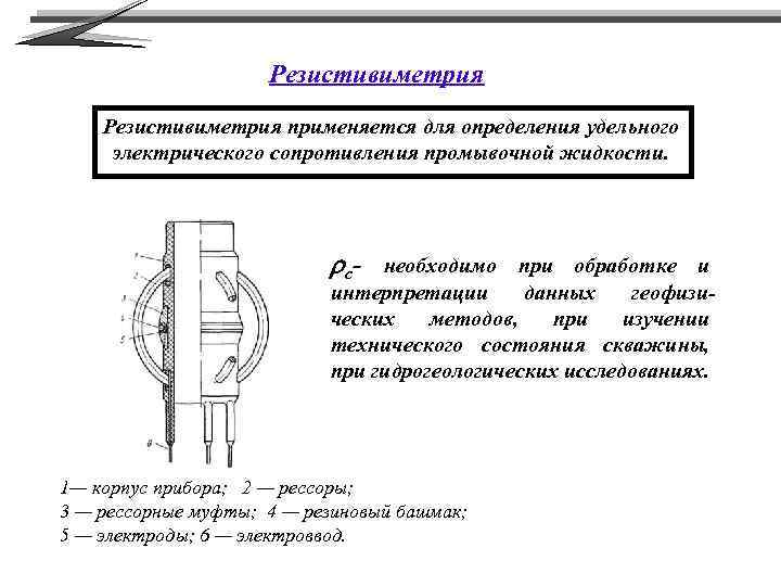 Резистивиметрия применяется для определения удельного электрического сопротивления промывочной жидкости. r c- необходимо при обработке
