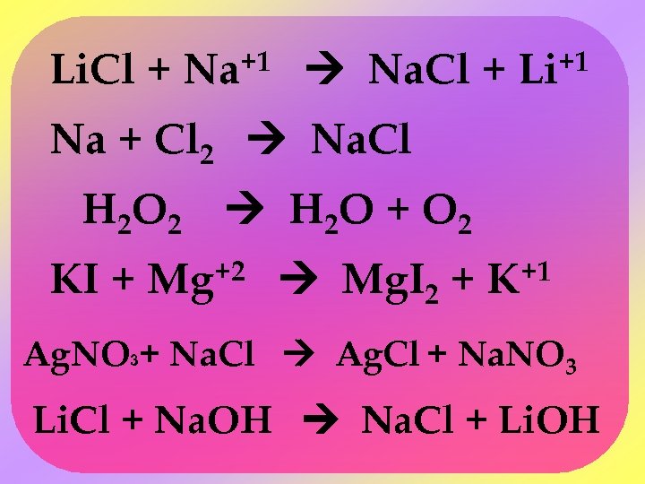 Li. Cl + +1 Na Na. Cl + +1 Li Na + Cl 2