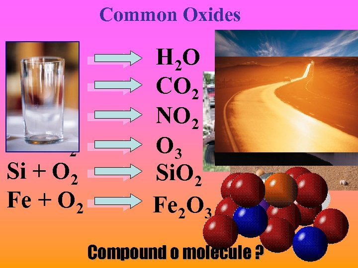 Common Oxides H + O 2 C + O 2 N + O 2