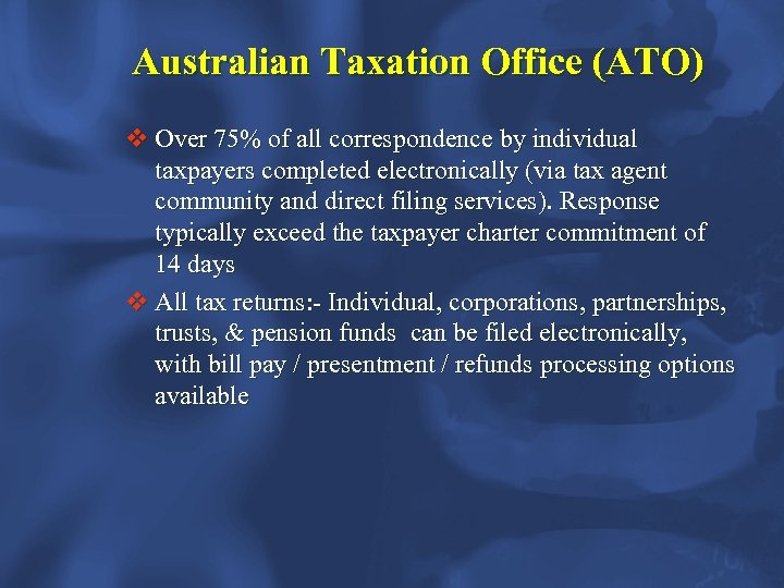 Australian Taxation Office (ATO) v Over 75% of all correspondence by individual taxpayers completed