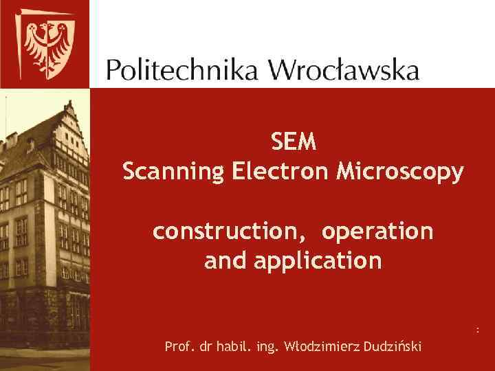 SEM Scanning Electron Microscopy construction, operation and application : Prof. dr habil. ing. Włodzimierz