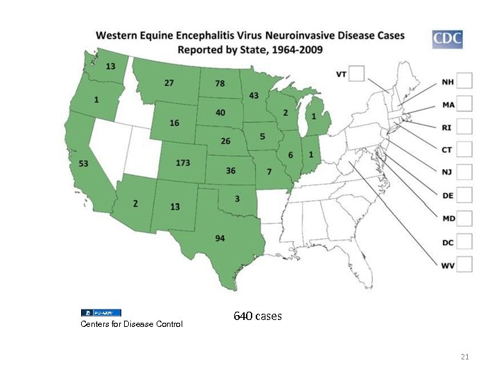 Centers for Disease Control 640 cases 21 