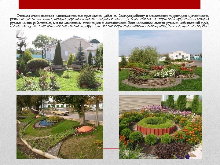  Считаем очень важным систематическое проведение работ по благоустройству и озеленению территории организации, разбивке