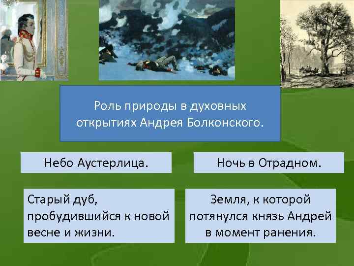 Роль природы в духовных открытиях Андрея Болконского. Небо Аустерлица. Старый дуб, пробудившийся к новой