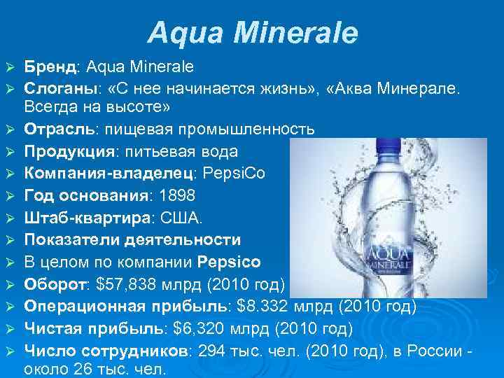 Aqua Minerale Ø Ø Ø Ø Бренд: Aqua Minerale Слоганы: «С нее начинается жизнь»