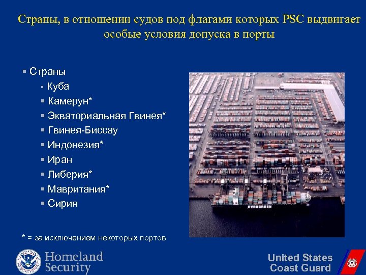 Страны, в отношении судов под флагами которых PSC выдвигает особые условия допуска в порты