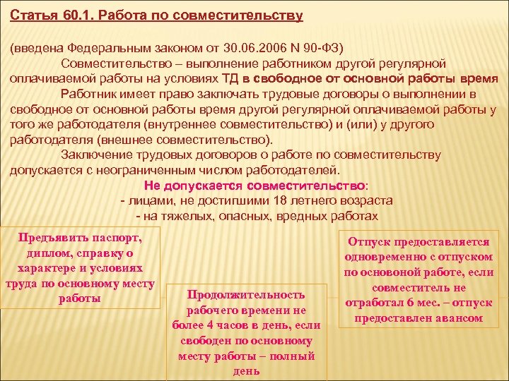 Закон о работе. ФЗ-90 от 30.06.2006. Работа по совместительству. Работа по совместительству выполняется работником. Законы по совместительству.