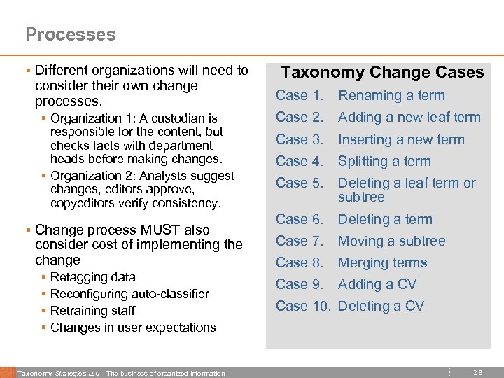 Processes § Different organizations will need to consider their own change processes. § Organization