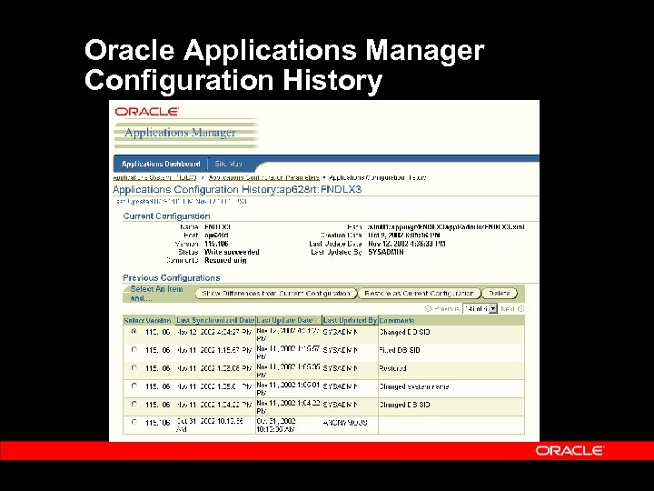 Oracle Applications Manager Configuration History 