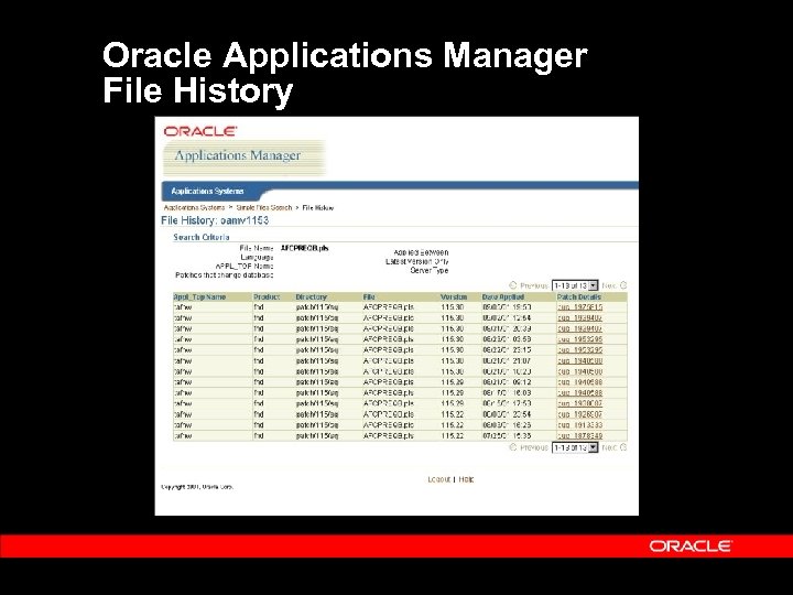 Oracle Applications Manager File History 
