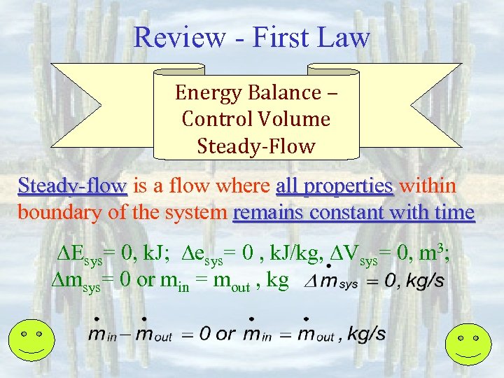 Review - First Law Energy Balance – Control Volume Steady-Flow Steady-flow is a flow