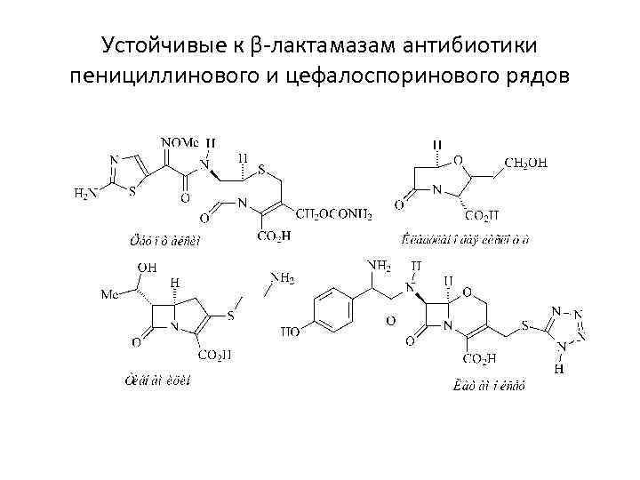 Устойчивые к β-лактамазам антибиотики пенициллинового и цефалоспоринового рядов 