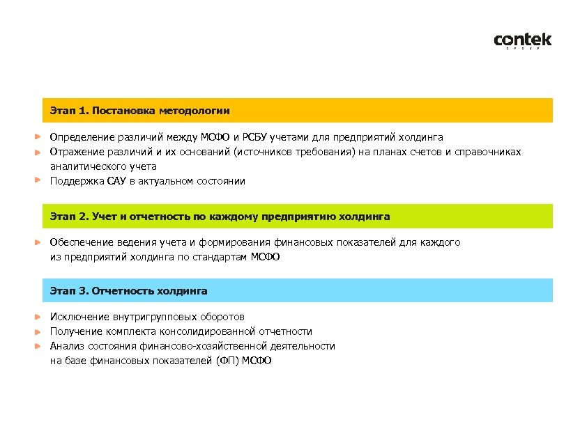 Этап 1. Постановка методологии Определение различий между МСФО и РСБУ учетами для предприятий холдинга