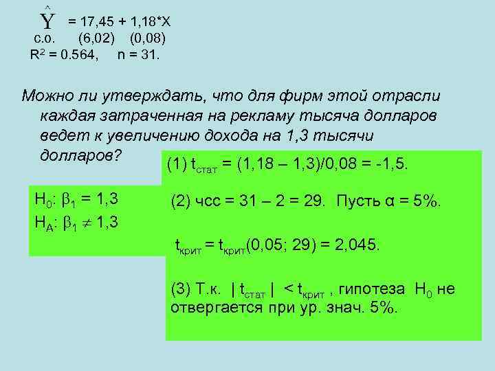 = 17, 45 + 1, 18*Х с. о. (6, 02) (0, 08) R 2