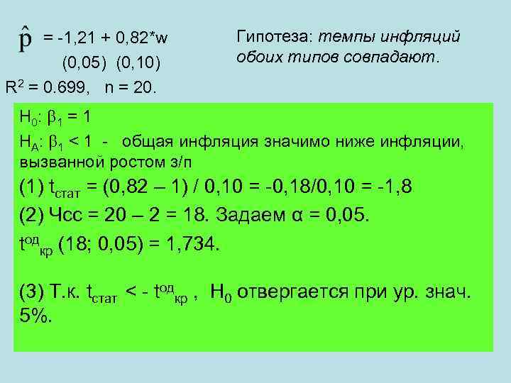 = -1, 21 + 0, 82*w (0, 05) (0, 10) R 2 = 0.