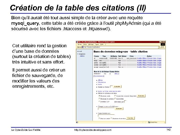 Création de la table des citations (II) Bien qu’il aurait été tout aussi simple