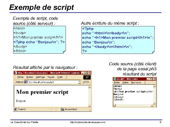 Exemple de script, code source (côté serveur) : Autre écriture du même script :