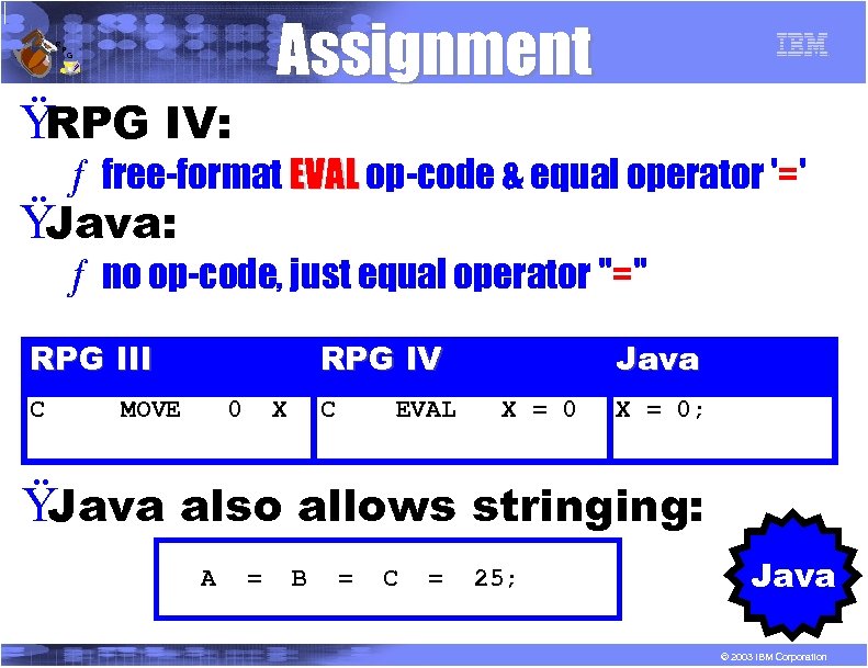 R P Assignment G Ÿ RPG IV: ƒ free-format EVAL op-code & equal operator