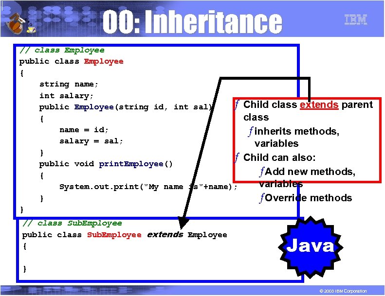 R P G OO: Inheritance // class Employee public class Employee { string name;