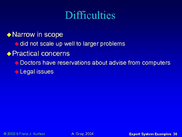 Difficulties u Narrow u did in scope not scale up well to larger problems