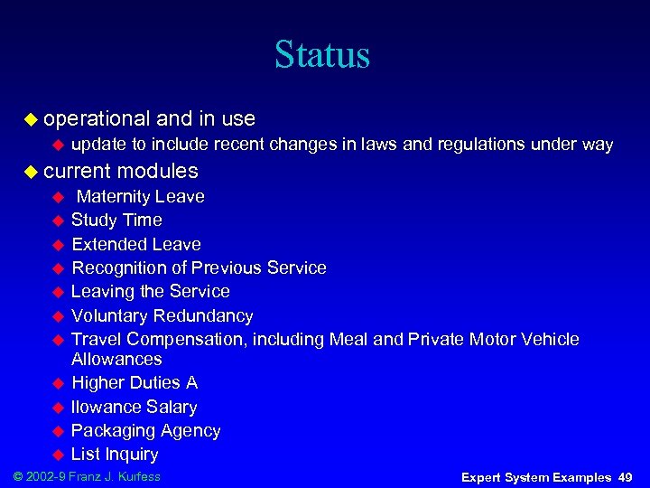 Status u operational u update to include recent changes in laws and regulations under