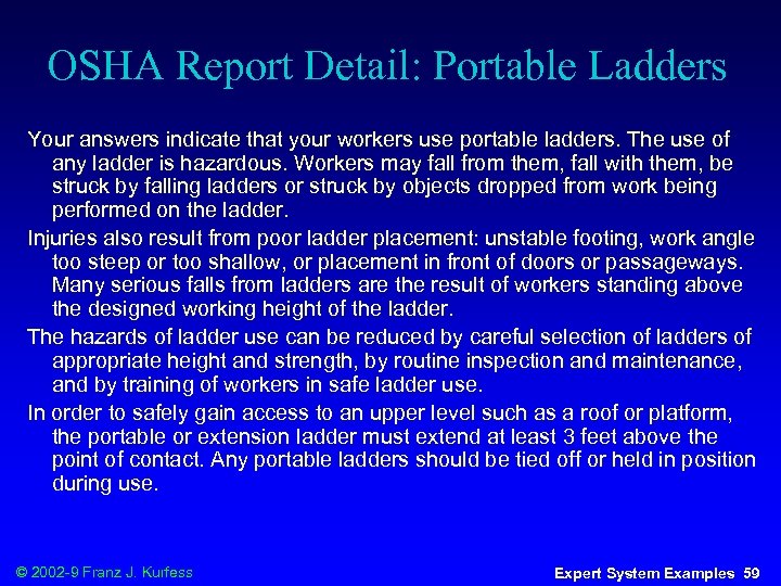 OSHA Report Detail: Portable Ladders Your answers indicate that your workers use portable ladders.
