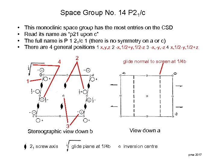 Space Group No. 14 P 21/c • • This monoclinic space group has the