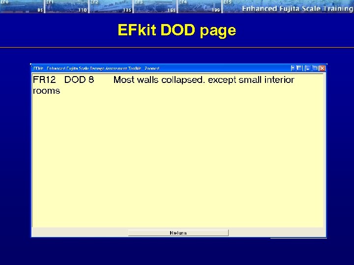 EFkit DOD page Scroll between UB and LB Expected Wind Speed EF rating 