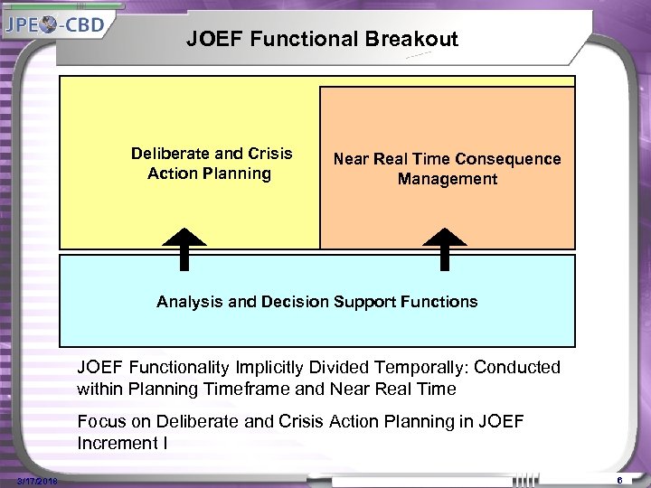 JOEF Functional Breakout Deliberate and Crisis Action Planning Near Real Time Consequence Management Analysis