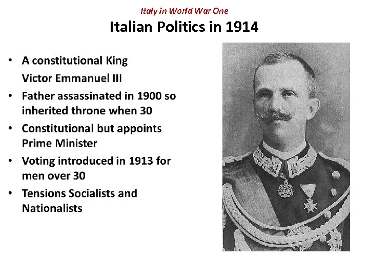 Italy in World War One Italian Politics in 1914 