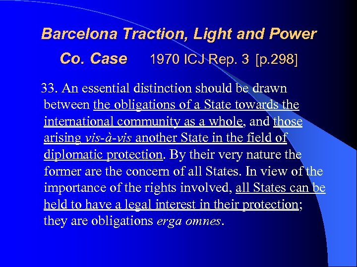 Barcelona Traction, Light and Power Co. Case 1970 ICJ Rep. 3 [p. 298] 33.